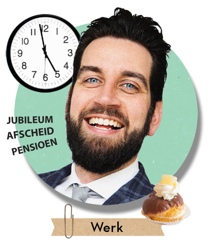 collega man op werk met afscheid, persioen of jubileum